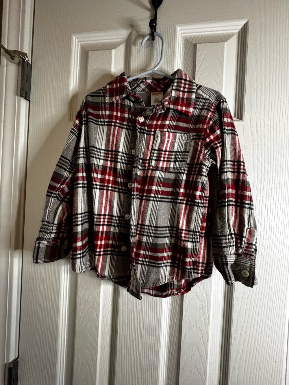 5/$25 EUC Red, Black & Cream Plaid Button-Up Shirt Size 4T